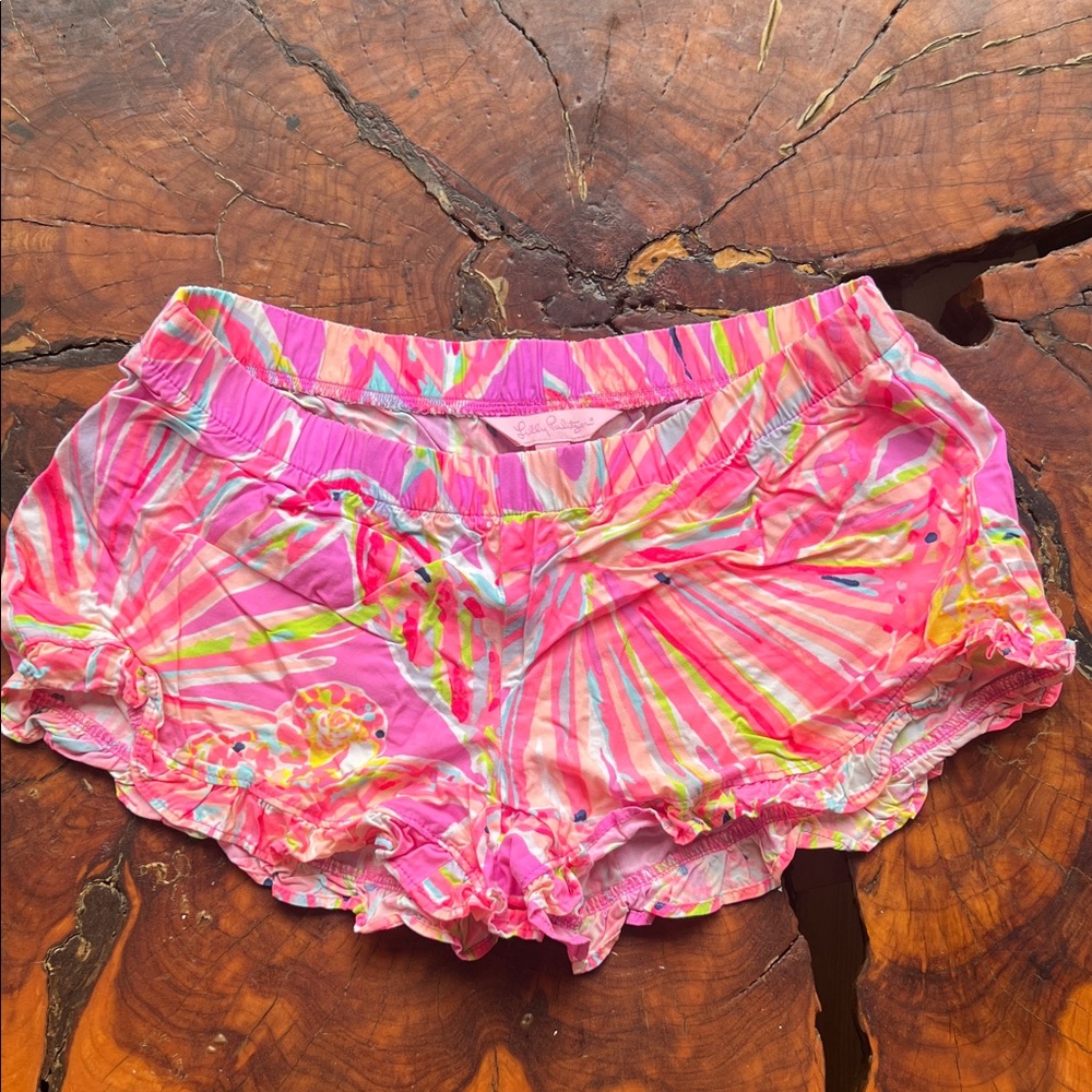 Lilly Pulitzer Pink and Yellow Tie-Dye Athletic Shorts